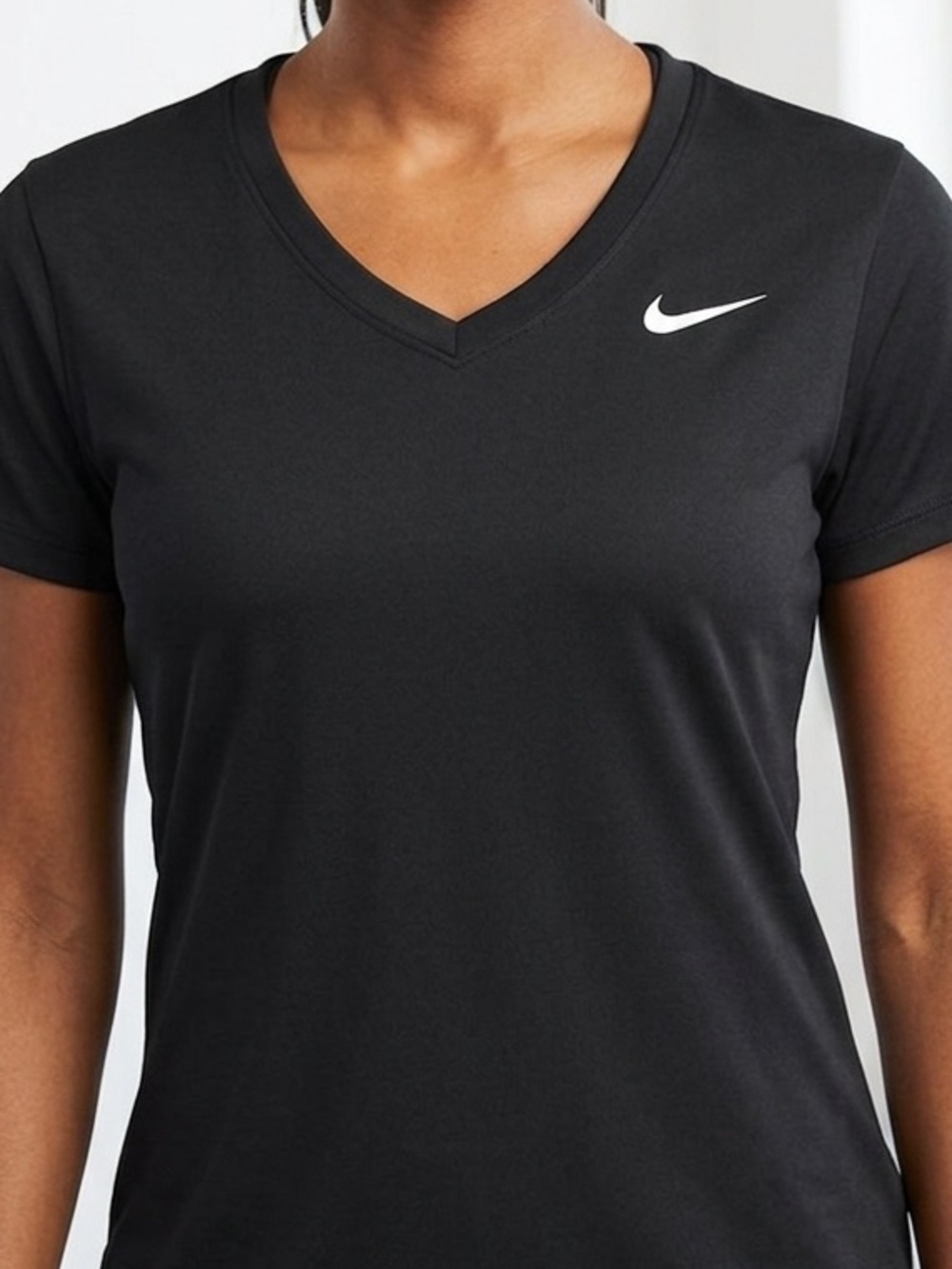 Nike Black V-Neck Dri-FIT Tee with White Swoosh